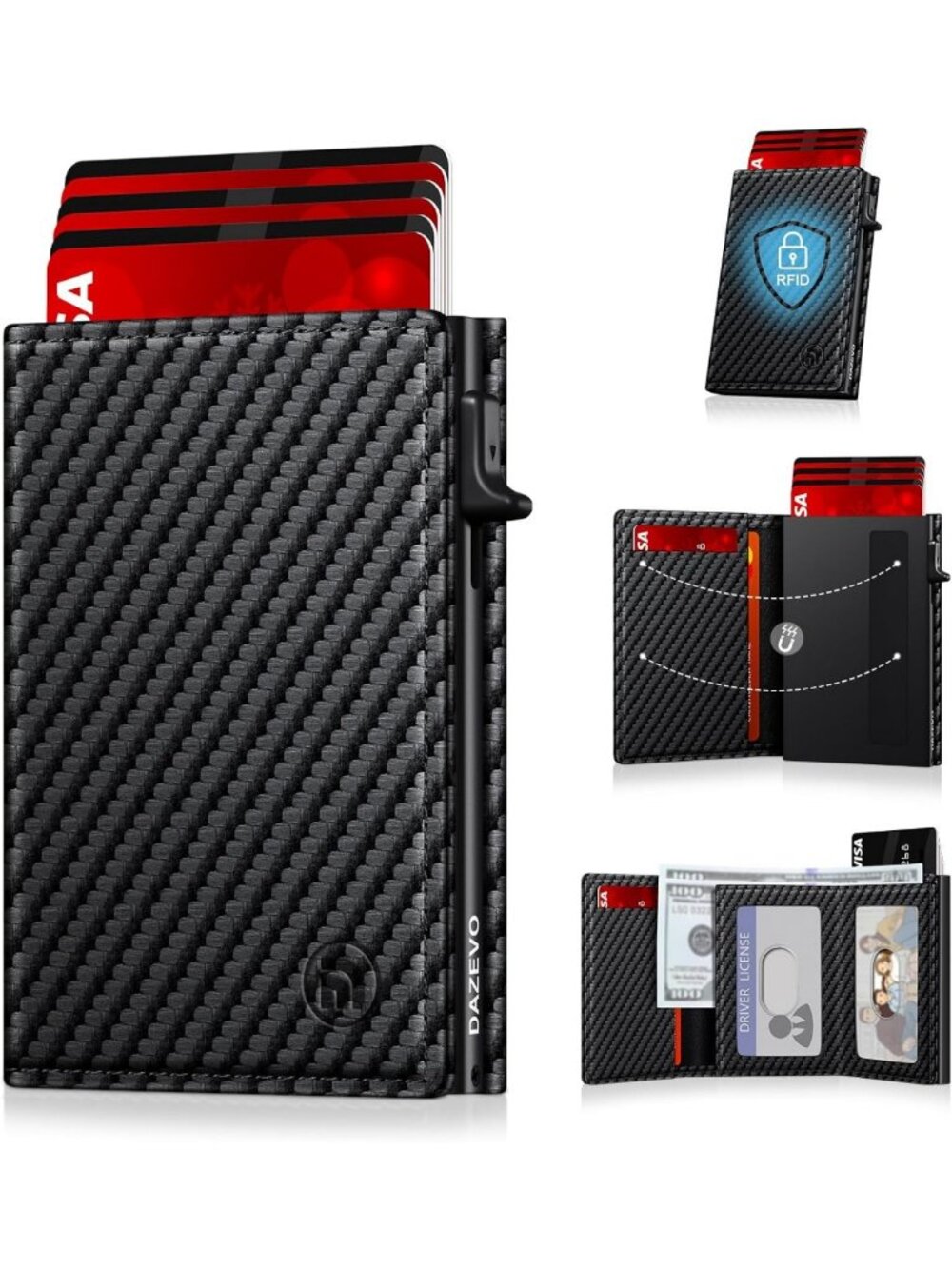 Sleek Minimalist RFID Blocking Wallet for Men, Pop Up Design with 2 ID Windows